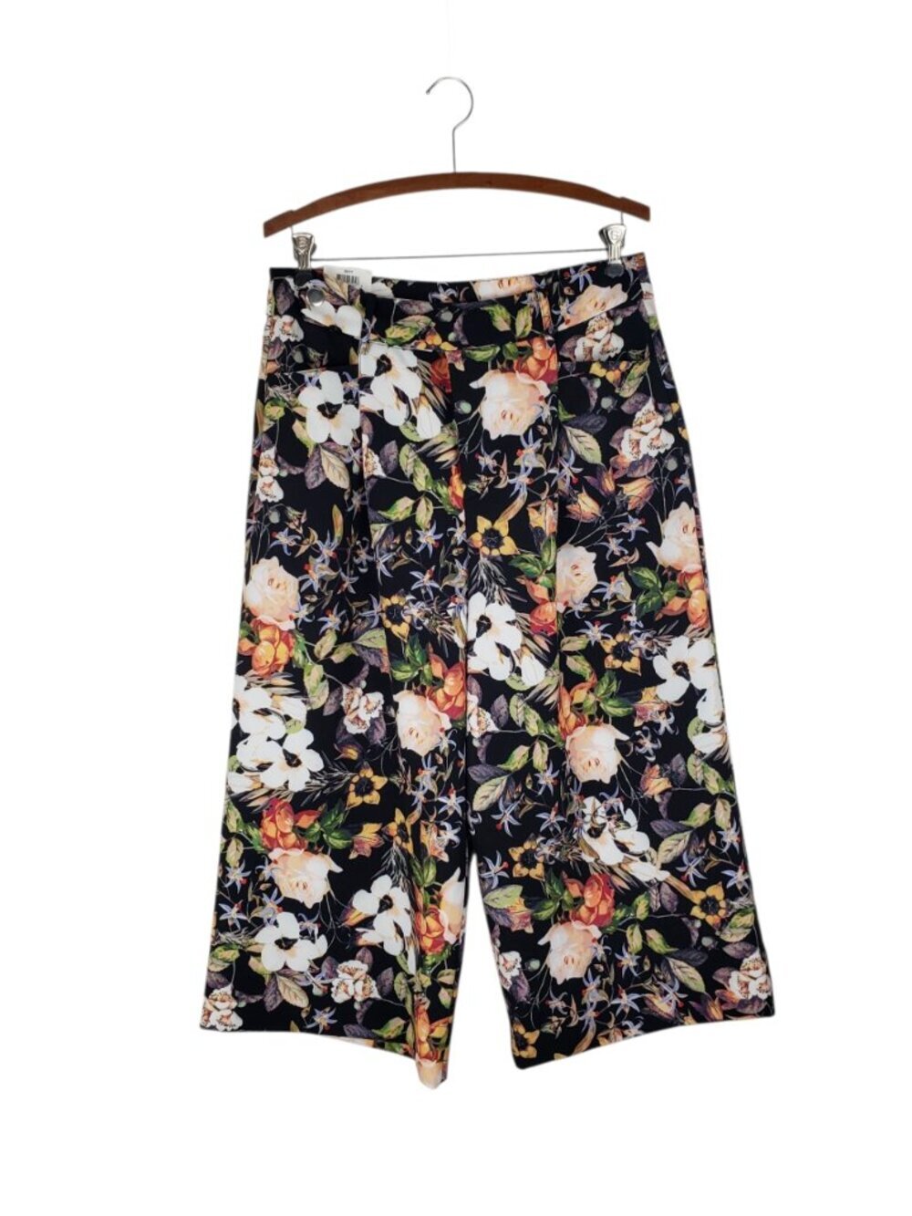 INC NWT Brit Wide Leg Cropped Pants Culottes Dark Floral Womens 10